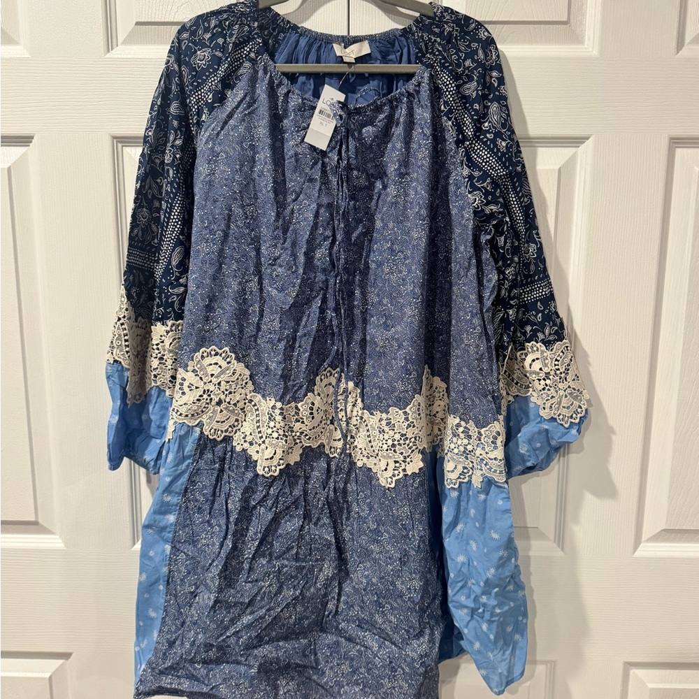 LOFT Blue and White Patterned Kimono